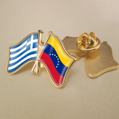 Greece and Venezuela Crossed Double Friendship Flags Lapel Pins Brooch Badges