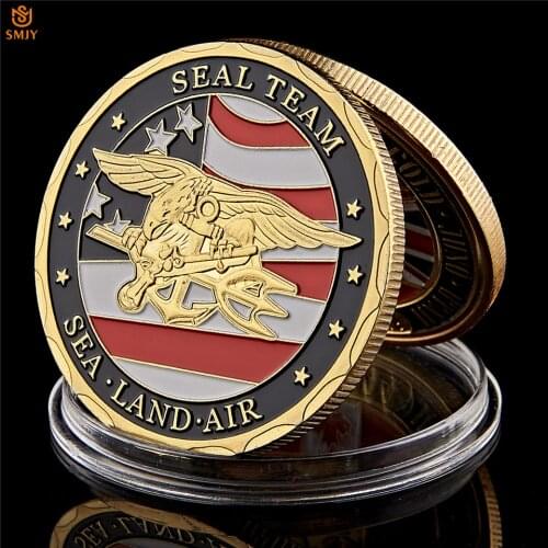Nice Souvenir Coin US Sea Land Air Seals Team Gold Plated Metal USA Department Of The Navy Military Challenge Coins