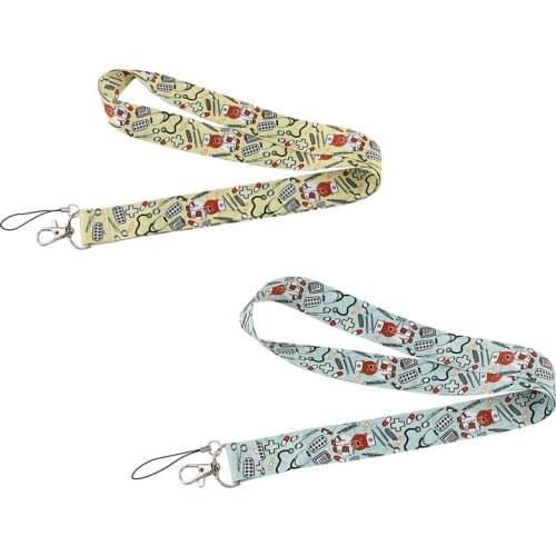 J2917 Cartoon Bear Doctor Cute Lanyard Keychain keys Badge ID Mobile Phone Rope Nurse Gifts Lanyard With Card Holder Cover