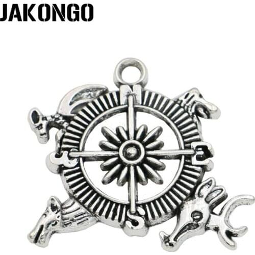 JAKONGO Tibetan Silver Plated Compass Charms Pendant for Jewelry Making Earring Bracelet Accessories DIY 33x36mm 6PCS/lot