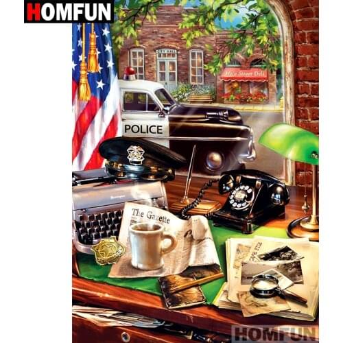 HOMFUN Art 5D Diy Diamond Painting "Police station" Diamond Pictures Cross Stitch 3D Rhinestone Embroidery Decor A07112