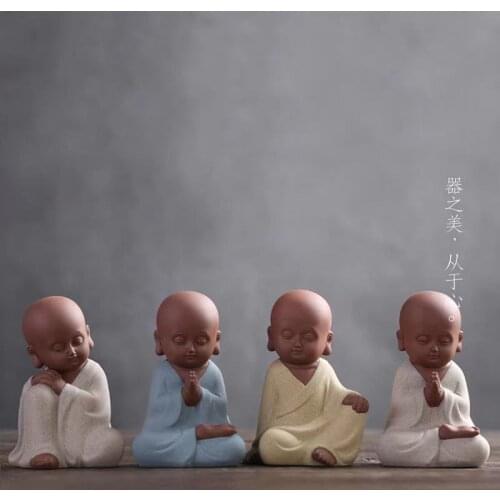 Ceramic Little Monk Statue Model, Modern Art Porcelain Figure Crafts, Cute Home Decoration, Tea Set Decoration Gift Monk