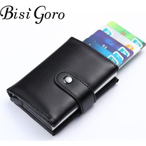 Bisi Goro Men And Women Leather Wallet Credit Card Case Pocket Box Business Id Card Holder Cover Birthaday Gifts