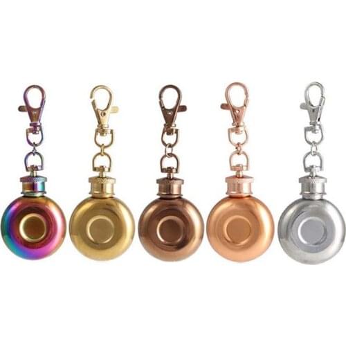 1oz 28ml Mini Stainless Steel Round Hip Flask with Keychain Liquor Alcohol Whiskey Wine Pot Bottle Small Flasks Drinkware