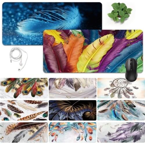 Easy-to-clean And Large Mouse Mat Anti-slip Waterproof PU Leather Computer Mousepad Feather Pattern Game Mouse-pad