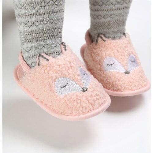 Fashion Winter Warm Cashmere Cartoon Fox Baby Sandals Girls Walking Shoes Unisex Fleece Children Sandals детская обувь