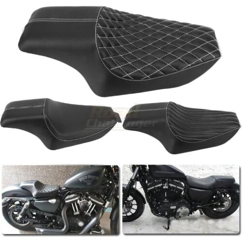 Motorcycle Black Leather Two Up Driver Front Rear Passenger Cushion Seat For Harley Sportster XL883 1200 2004-2016 15 14 13 12