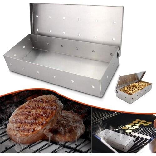 Washable Wood Chip BBQ Smoker Box For Grill Stainless Steel Hole Cold Smoke Generator Box For Barbecue