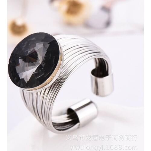 2019 New Arrival Alloy Silver Color Big Gray crystal Rings For Women Jewelry Beautiful Finger Open Rings to Party Fashion Gifts
