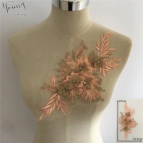 New arrive 3D Embroidery Applique Lace Fabric collar DIY Rhinestone Trim Sewing Neckline Clothing Accessories Craft Supplies