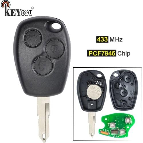 KEYECU 433MHz PCF7946 Chip 3 Button Replacement Remote Car Key Fob Remote Key for Renault Kangoo 2 Clio 3 Modus Master Trafic