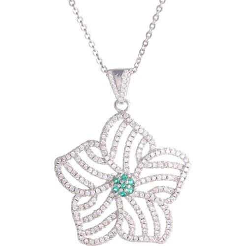 Luxury Trendy Micro Pave CZ Rhinestone Big Flower Pendant Chain Summer Statement Necklace Colar Feminino Indian Jewelry