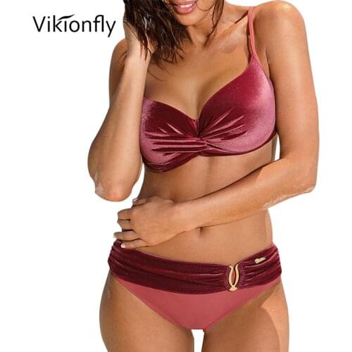 Vikionfly Sexy Velvet Bikini Push Up Bra Swimsuit Women 2021 2 Piece Swimwear Brazilian Swimming Suit For Summer Bathing Suit