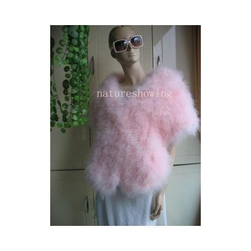 Women Real Ostrich Feather Fur Scarf Cape For Wedding Party Dinner Pink Black Blue Brown 170*45CM