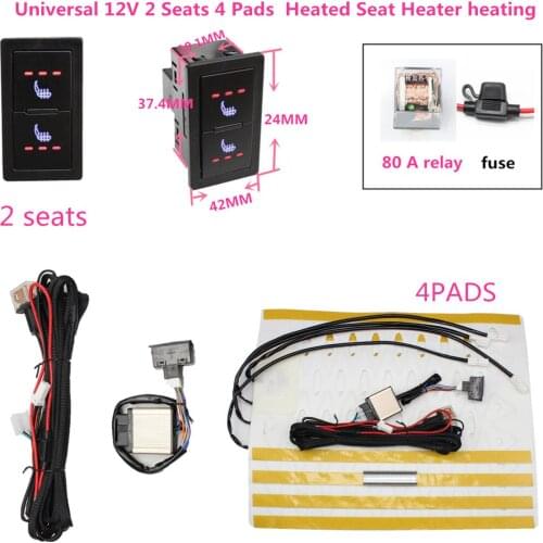 Universal 12V 2 Seats 4 Pads Alloy wire Heated Seat Heater heating 12 V Pads 3 Level Switch Winter Warmer Seat Covers
