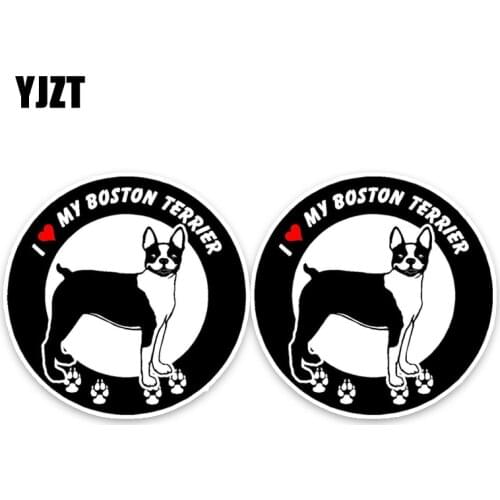 YJZT 13*13CM 2X I Love My Boston Terrier Dog Car Bumper Window Waterproof PVC Sticker Decal C1-4644