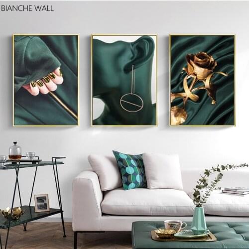 Green Theme Abstract Woman Copper Color Flowers Wall Art Canvas Posters Prints Quote Paintings Wall Picture for Living Room