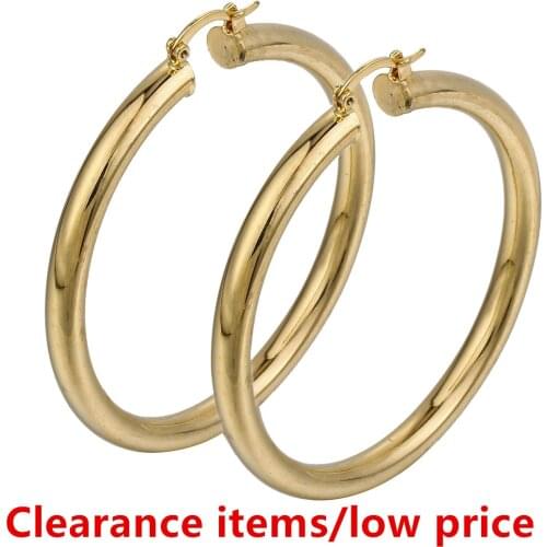 Clearance Price Shiny Cut Round Circle Hoop Earrings Womens Girls Yellow Gold Filled Tube Statement Earring Trendy Hiphop Rock