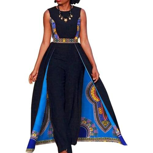 Stock Size Low Price African Design Bazin Elegant Womens Rompers Jumpsuit Sleeveless Rompers Jumpsuit Long Dashiki Pants WY729