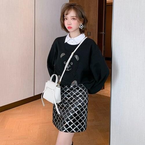 Contrast Lapel ironing three dimensional letters loose space cotton sweater womens winter new High Quality New Fashion