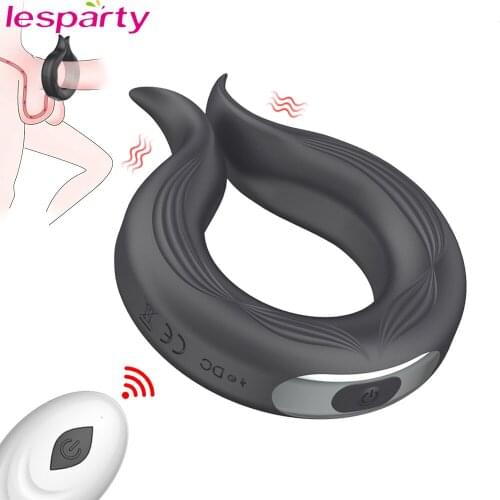 Vibrator Penis Ring Silicone Cock Rings Dick Vibrator Male Penis Massage Sex Toys For Men Remote Control 10 Speed Time Delay