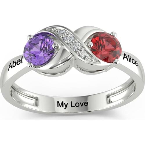 100% Genuine 925 Sterling Silver Personalized Birthstones Wedding Rings For Women Engraved Name Promise Ring Engagement Jewelry