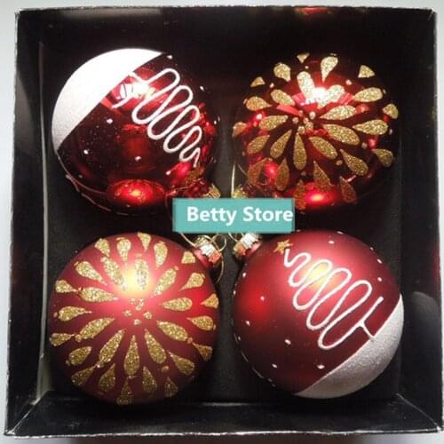 12pcs/set Diameter=8cm Red Series Hand Painting Glass Ball Christmas DayTree Decoration Hanging Gift