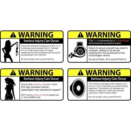 4x Cartoon Funny WARNING Car Sticker Retro-reflective Decals High Quality Vinyl Scratches Waterproof PVC 4.5cm X 9cm