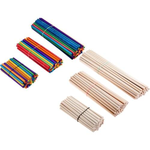 50pcs Round Wooden Rods Sticks Natural/Colorful Lollipop Ice Lollies Model Making Cake Dowel Craft DIY Toy 5mm*100mm/150mm/200mm