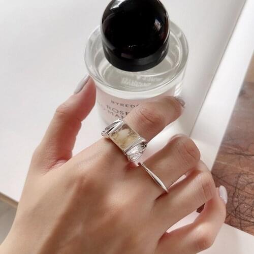 925 Sterling Silver Fashion Party Ring Women Big Natural Stone Shiny Big Ring for Woman Hyperbole Rock Punk Jewelry