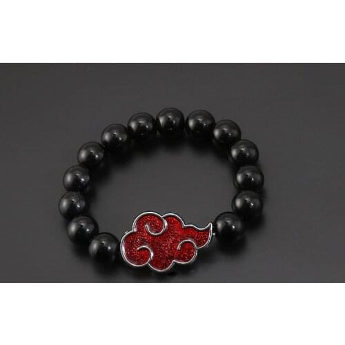 Anime Ninja Bracelets Cartoon Charm Akatsuki Cloud Handmade Black Beads Bracelet Men Women Bangle Jewelry Accessories