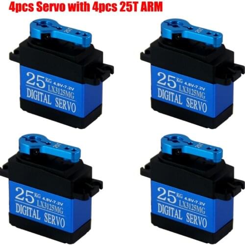 Free shipping 4PCS Metal Gear Rc Servo 25kg Waterproof Large torque HV 7.2V full metal gear digital servo For RC Car Traxxas