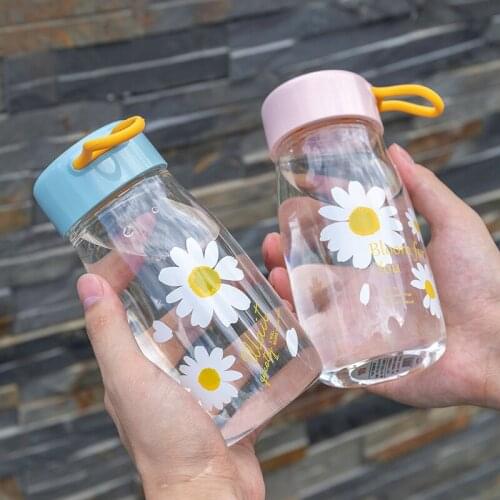 Water bottle sports outdoor plastic cute daisy pattern cup silicone handle portable mini exquisite cup student girl water cup