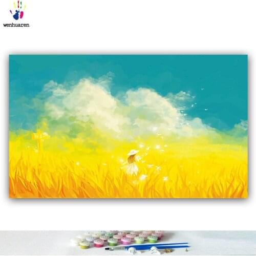 DIY colorings pictures by numbers with colors Wheat field girl autumn landscape picture drawing painting by numbers framed Home