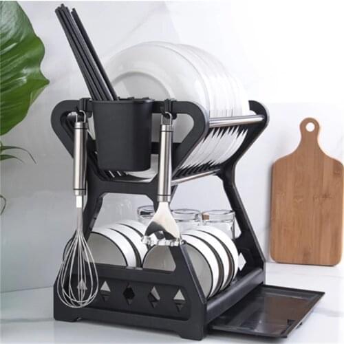 Double-Layer Kitchen Dish Bowl Draining Storage Rack Basket With Chopstick Cage Kitchen Storage Tools Household Tableware