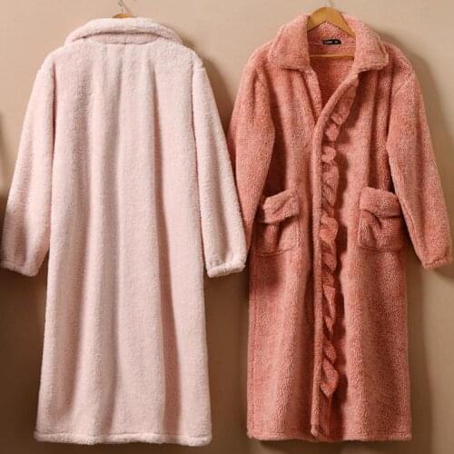 Lovers Large Coral Fleece Flannel Robe Bathrobe Gown Thicken Men Nightgown Casual Women Nightwear Sleeprobe Nightdress Homewear