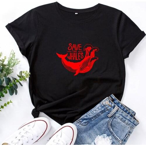 Save The Whales T-shirt Woman Save The Ocean Eco Tshirt Women Black Red Letters Graphic Tee Shirt Femme Streetwear Top