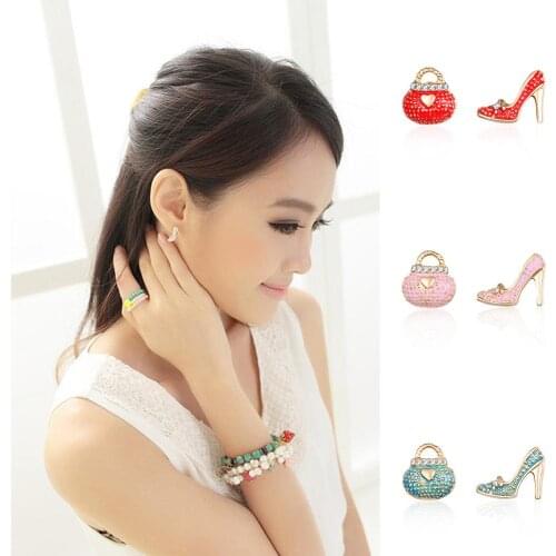 Exquisite Gift Classic Style Mini Cute Bags Heels Shoe Asymmetric Earrings For Women Gold High Quality boucle