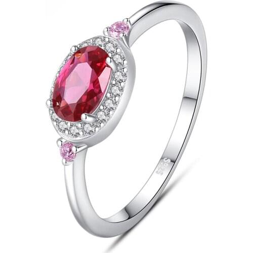 Classic 100% 925 Sterling Silver Created Oval Ruby Wedding Rings For Women High Carbon Diamond High Quality Party Fine Jewelry