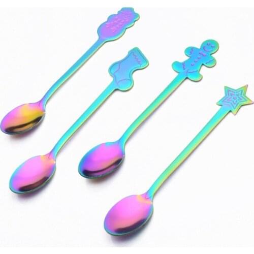 Creative Stainless Steel Coffee Spoon Gold Plateing Christmas Decor Spoon Dessert Stir Spoon Tableware Xmas Gift Dinnerware