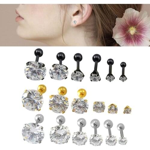 Round Crystal Stud Earrings 3mm-9mm Gold Steel Black Color Women Ear Piercing Stud Girl Ear Cartilage Piercing Jewelry Best Gift