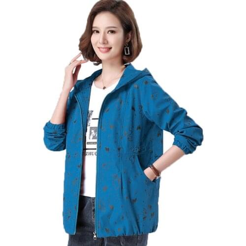 2021 Women Jacket Spring Autumn New Middle-aged Coat Large Size Loose Hooded Tops Wild Female Windbreaker With Lined Overcoat D