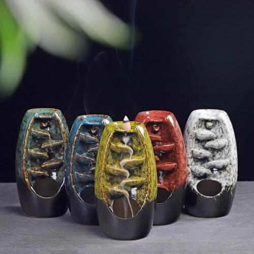Incense Burner Handicraft Incense Holder +50pcs Cone Ceramic Backflow Waterfall Smoke Home Birthday Valentines Christmas Gift