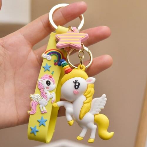 Cartoon Cute soft PVC Unicorn Keychain Men And Women Car Wallet A Key Chain Backpack Mobile Phone Pendant Yellow Keychain