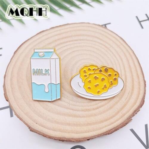 Cartoon Creative Breakfast Milk Biscuit Enamel Pins Fun Alloy Brooch Badge Sweet Accessories Fashion Woman Jewelry Gift For Kid
