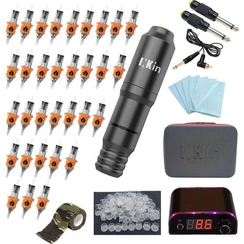 EZ INKIN Tattoo Kit MATO/FATO Rotary Cartridge Tattoo Pen Machine Kit 32 Pcs Assorted Sizes Cartridge Needles Power Supply