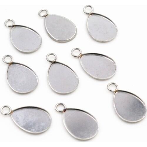 No Fade ) 20pcs 10x14mm Inner Size Stainless Steel Material Drop Style Cabochon Base Cameo Setting Pendant Tray (T7-48)