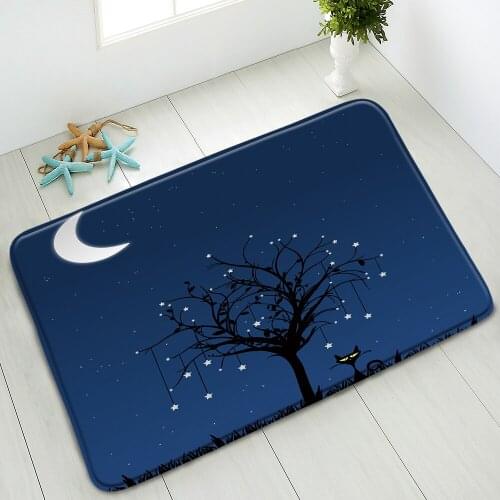 Natural Scenery Bathroom Non-Slip Mat Black Night Starry Sky Ocean Tree Plants Bedroom Kitchen Doormat Absorbent Carpet Washable