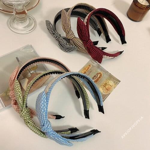 Rabbit Ears Cloth Striped Print Wide Side Bow Headband Hair Hoop Fashion Ladies Plaid Solid Hair Band For Girl Hair Accessories
