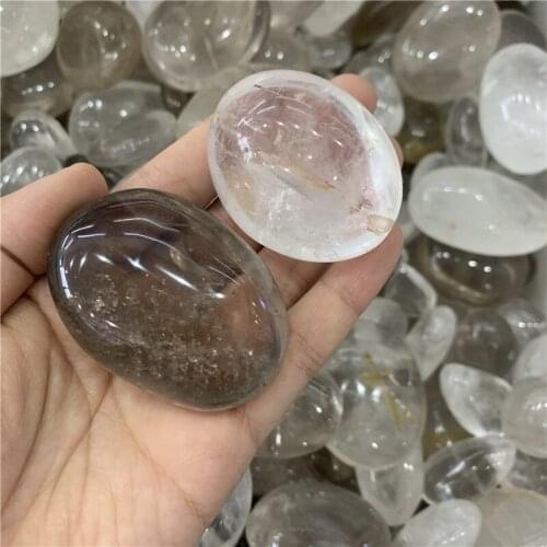Wholesale 1000g natural clear smoky quartz polished gemstone reiki healing crystals tumbled palm stone for home decoration